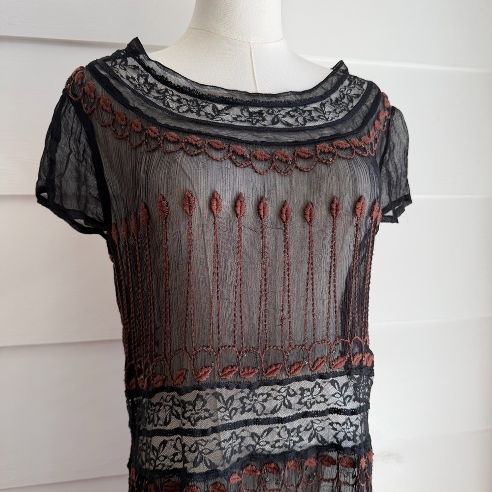 Free People Black Sheer Embroidered Dress with Lace 20s Inspired - Picture 4 of 10